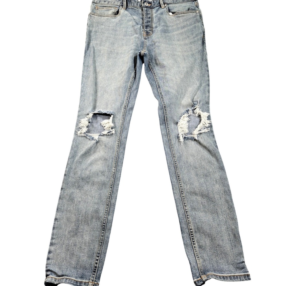 Topman Stretch Skinny Jeans Mens 36x33 (tag 36x34) Light Wash Distressed Denim